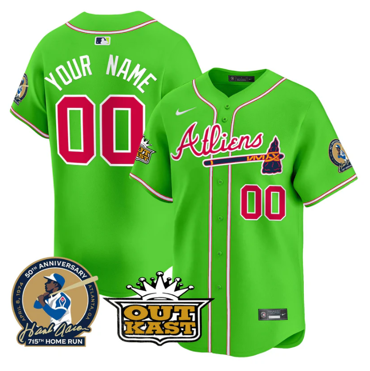 Custom Atlanta Braves Jersey Atliens Hank Aaron Patch Vapor Limited  Stitched White Gold