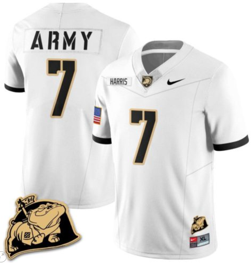 Champ Harris Jersey #7 Army Black Knights Jersey Rocky The Bulldog Patch Vapor Limited College Football Stitched White