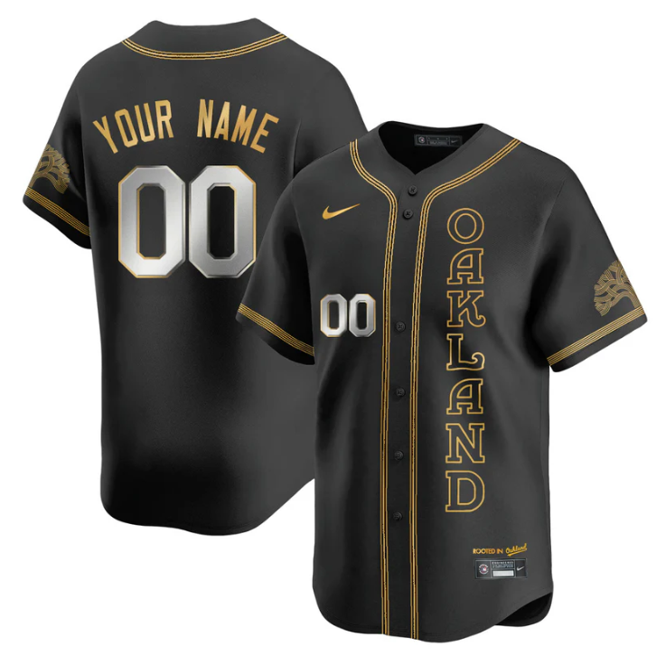 Custom Oakland Athletics Jersey Name, Number City Connect Concept Stitched Black Gold