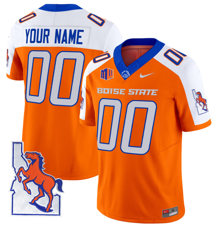 Custom Boise State Broncos Jersey Name, Number Map Patch Vapor Football Orange Alternate