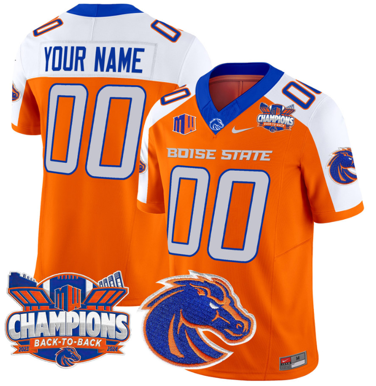 Custom Boise State Broncos Jersey Back To Back Champions Football Orange Alternate