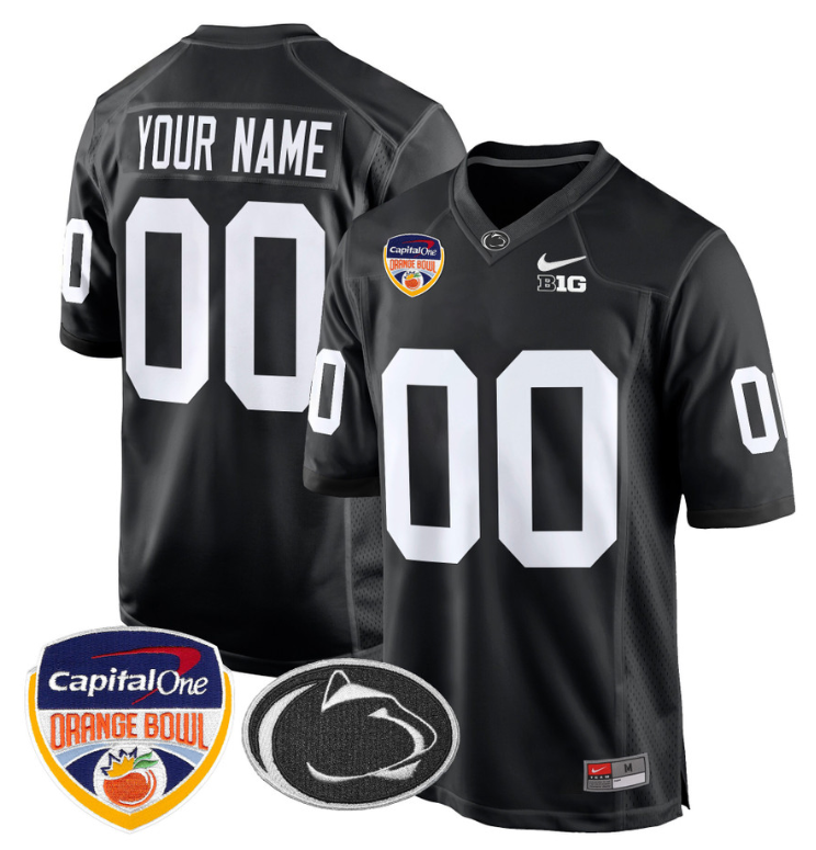 Custom Penn State Jersey Name, Number Orange Bowl Patch Football Black