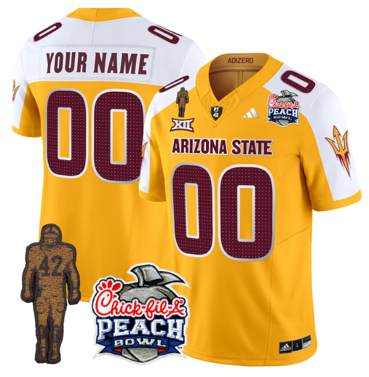 Custom Sun Devils Pat Tillman Jersey Arizona State Peach Bowl V2 Gold Alternate