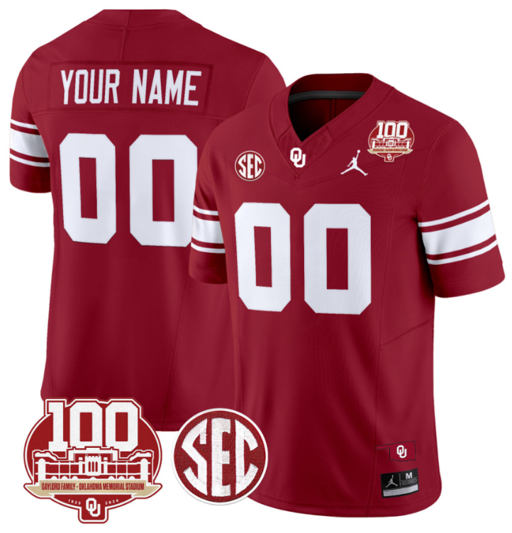 Custom Oklahoma Sooners Jersey Name and Number 100th Anniversary Patch Vapor Limited College Football Stitched Crimson