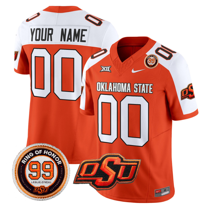 Custom Oklahoma State Cowboys Jersey Name and Number Leslie O'neal Patch Vapor Limited College Football Stitched Orange Alternate