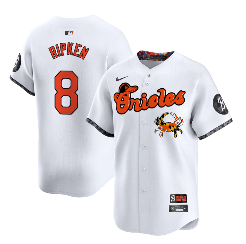 Cal Ripken Jersey #8 Baltimore Orioles Maryland Blue Crab Vapor Stitched White