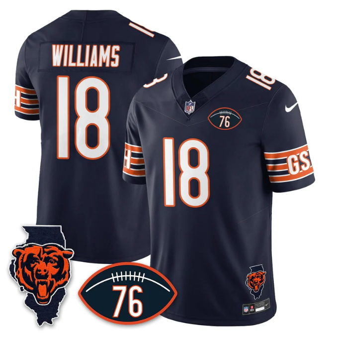 Caleb Williams Jersey #18 Honor Steve McMichael All Stitched Navy