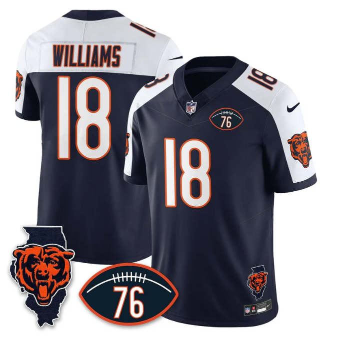 Caleb Williams Jersey #18 Honor Steve McMichael All Stitched Navy Alter