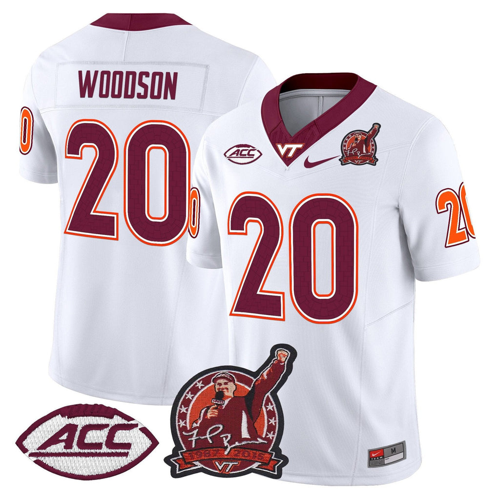Caleb Woodson Jersey #20 Virginia Tech Hokies Coach Frank Beamer 2025 White