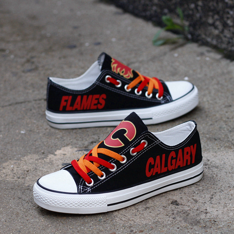 Calgary Flames Low Top Canvas Sport Sneakers Shoes For Men Women Fans