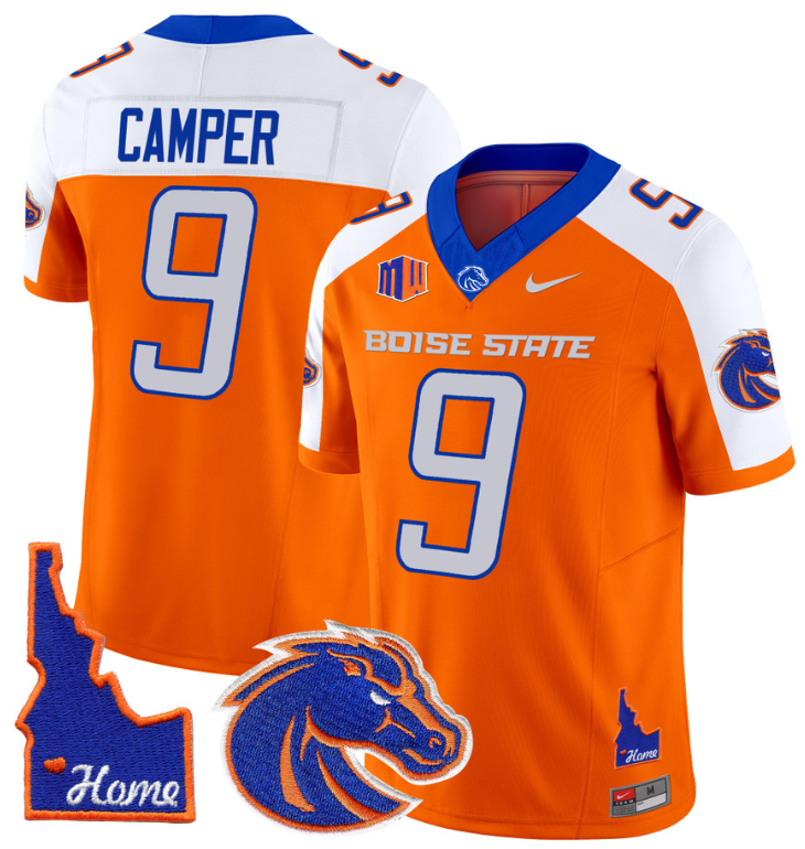 Cameron Camper Jersey #9 Boise State Broncos 2024 Home Patch Vapor Football Orange Alternate