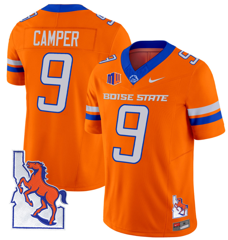 Cameron Camper Jersey #9 Boise State Broncos 2024 Map Patch Vapor Football Royal