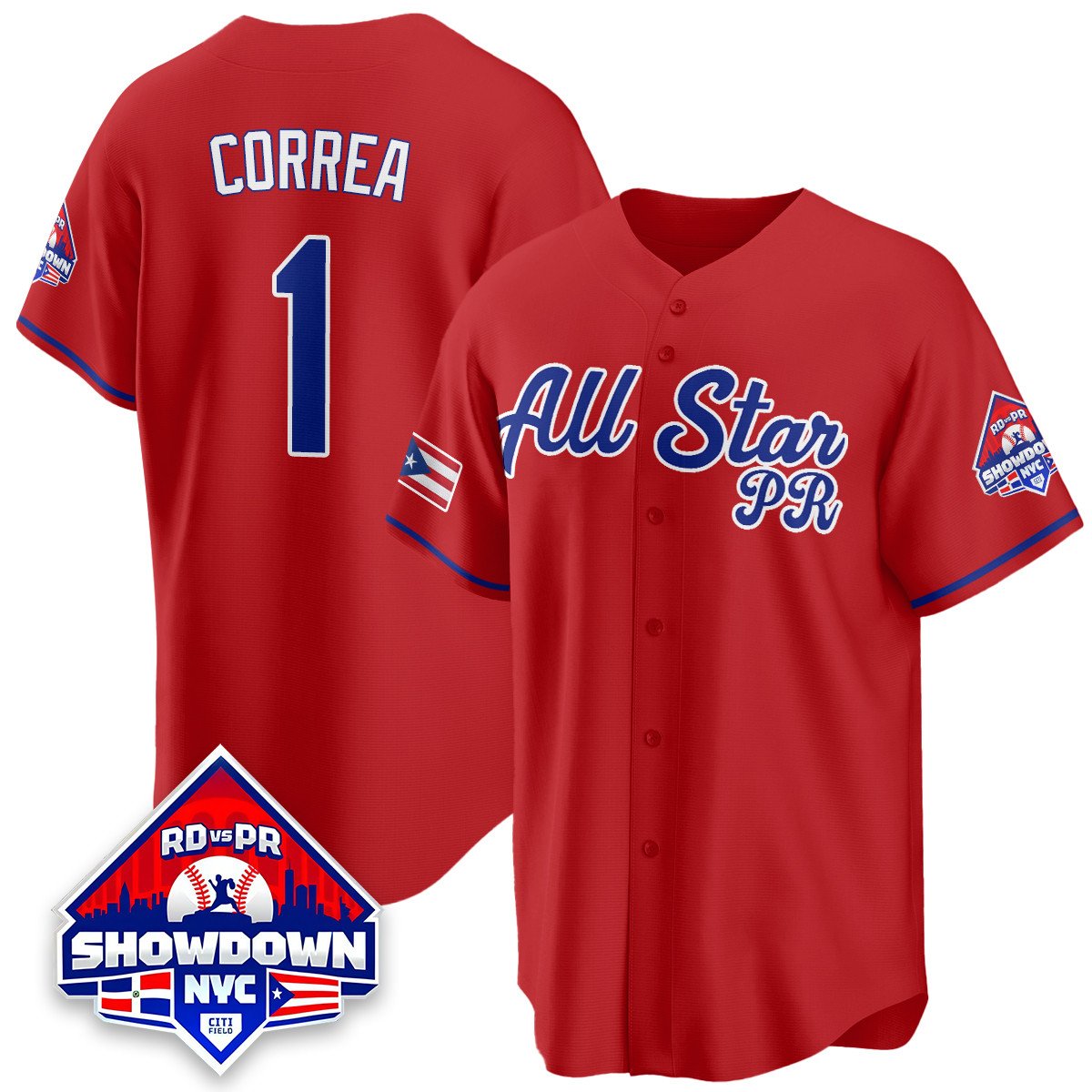 Carlos Correa Jersey #1 Puerto Rican Baseball All-Star 2025 Stitched Red