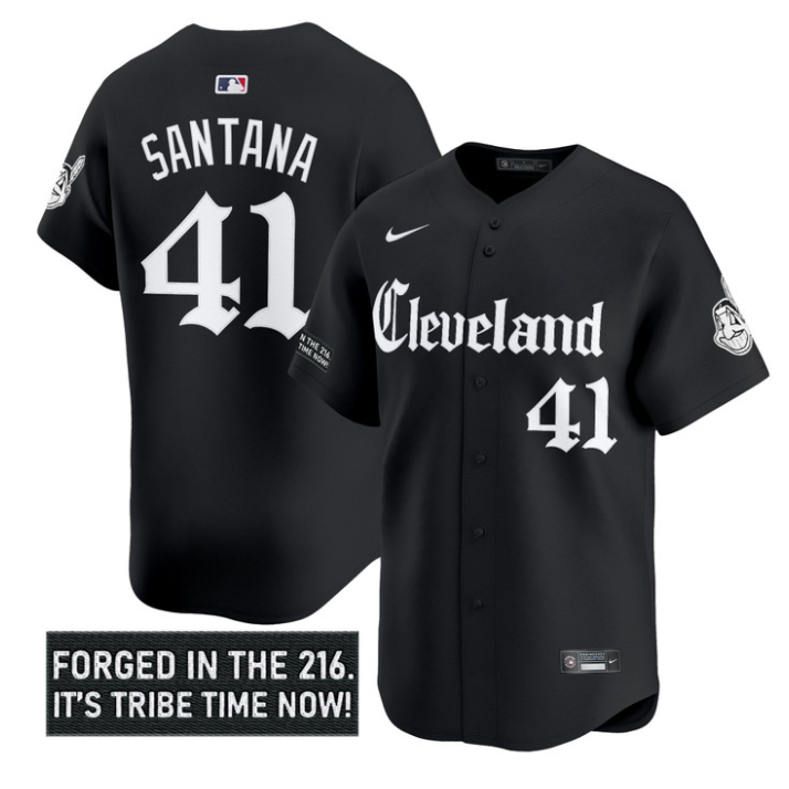Carlos Santana Jersey #41 Cleveland Indians Gothic Iron Edition Stitched Black