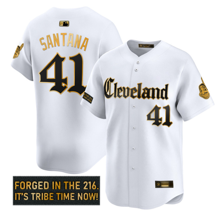 Carlos Santana Jersey #41 Cleveland Indians Gothic Iron Edition White Gold