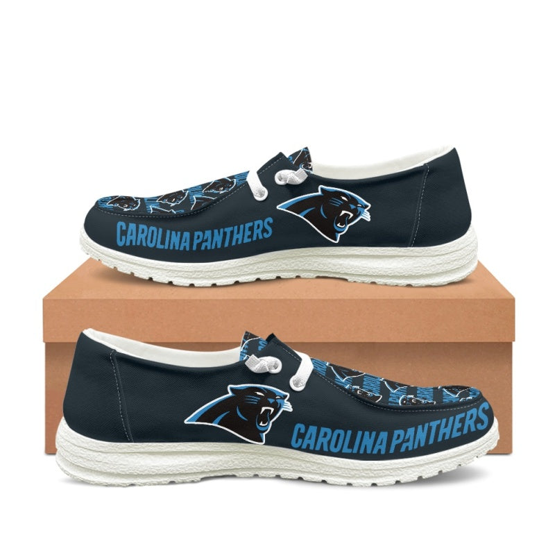 Carolina Panthers Navy Team Name Logo Canvas Sneaker Shoes For Men Women Fans