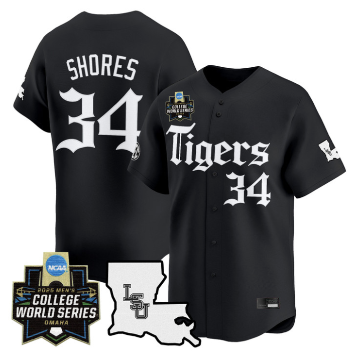 Chase Shores Jersey #34 LSU Tigers 2025 World Series Gothic Geaux Edition Black