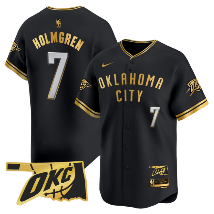 Chet Holmgren Jersey #7 Oklahoma City Thunder Vapor Baseball Stitched Black Gold