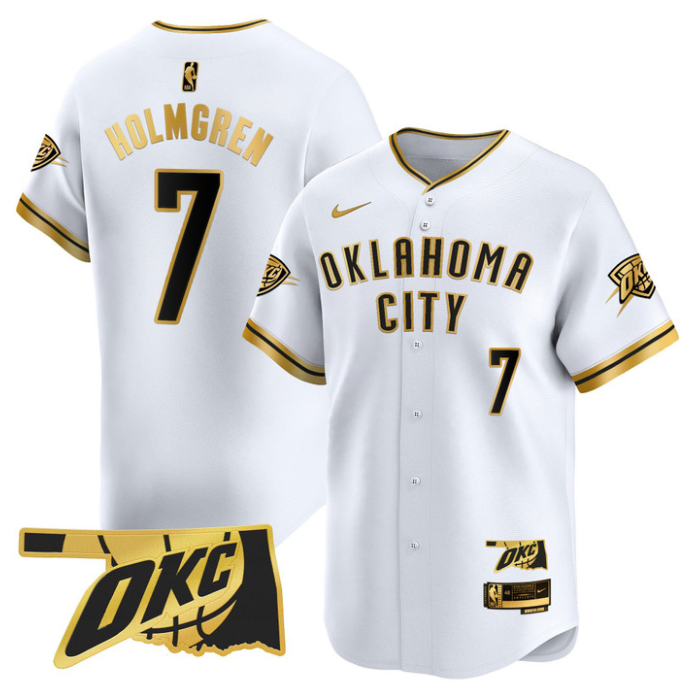 Chet Holmgren Jersey #7 Oklahoma City Thunder Vapor Baseball Stitched White Gold