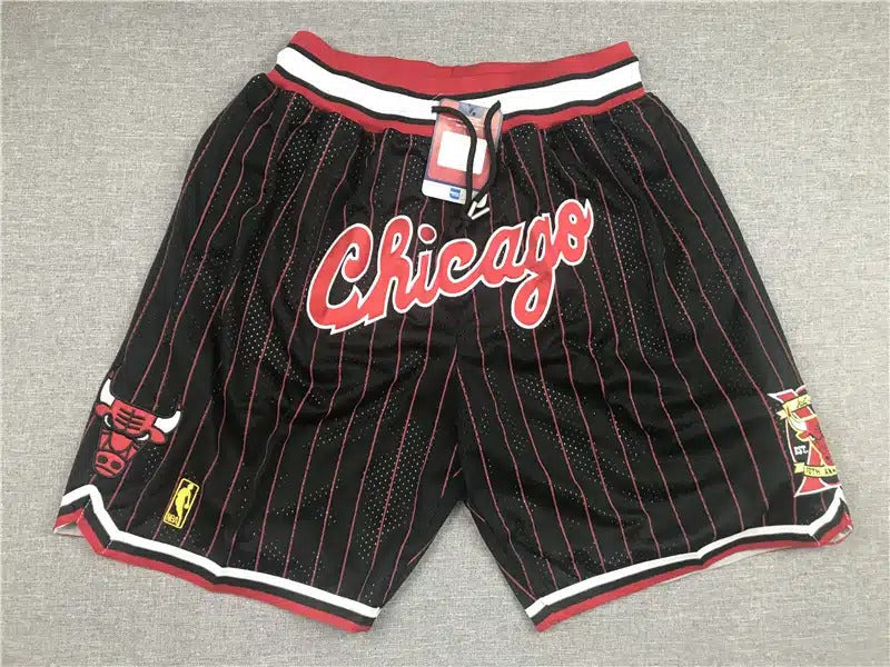 Chicago Bulls _CHICAGO_ Black and Red Stripe Shorts - Basketball Shorts Store