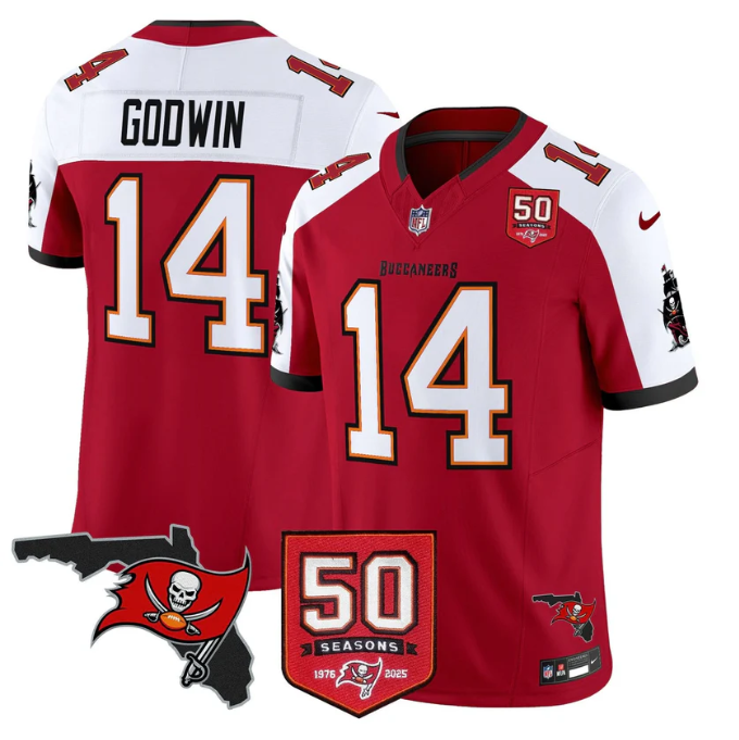 Chris Godwin Jersey #14 50 Seasons 1976-2025 Vapor Limited Stitched Red Alter