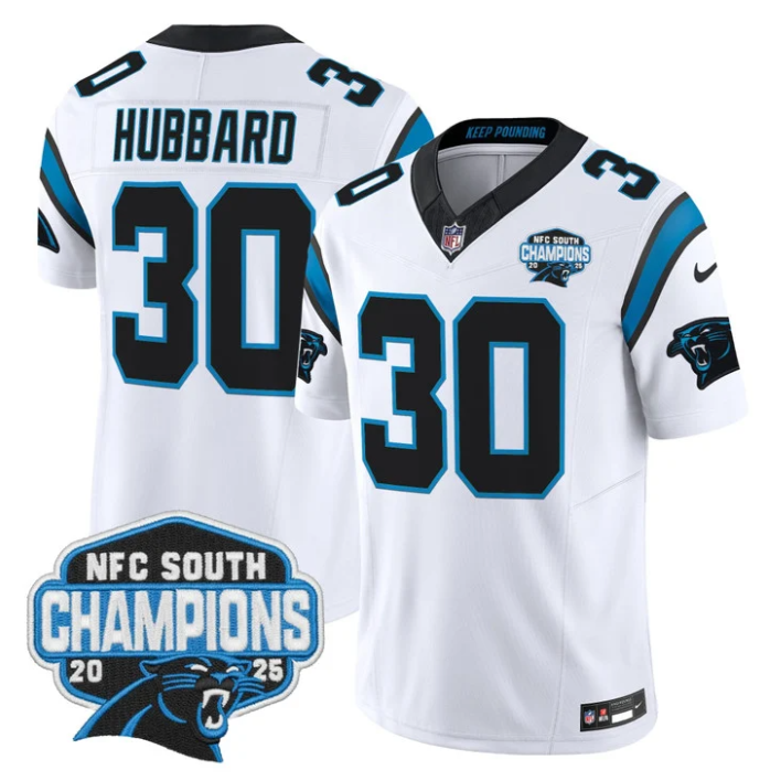 Chuba Hubbard Jersey #30 NFC South Division Champions 2025 Stitched White