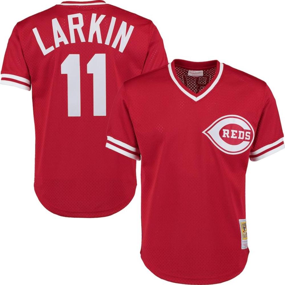 Cincinnati Reds Barry Larkin Red Throwback Mesh Pullover Jersey