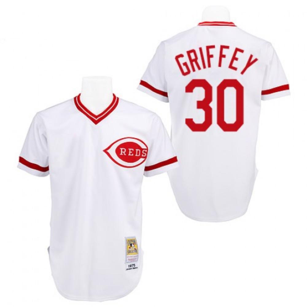 Cincinnati Reds Ken Griffey Jr White 1975 Throwback Pullover Jersey