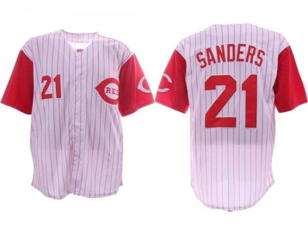 Cincinnati Reds #21 Reggie Sanders Gray Stripe Throwback Jersey