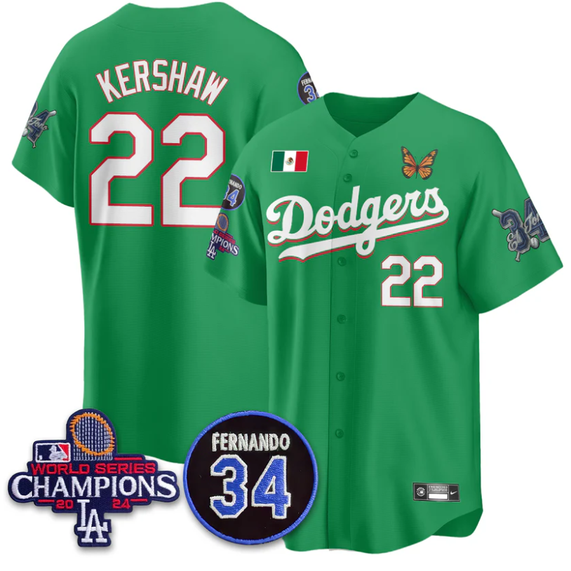 Clayton Kershaw Jersey #22 Los Angeles Dodgers Mexican For 34 Stitched Green