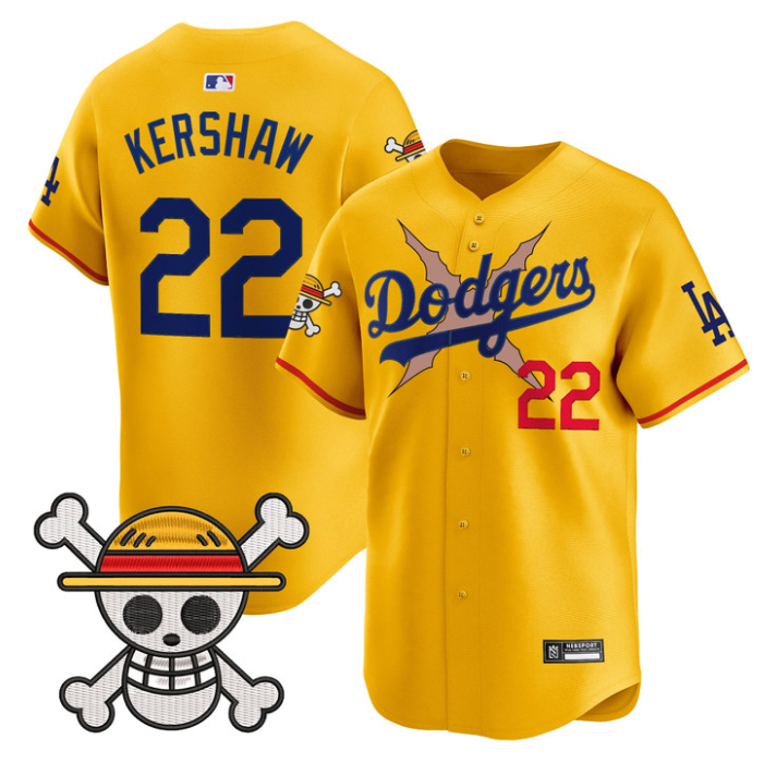 Clayton Kershaw Jersey #22 Los Angeles Dodgers One Piece 2025 Stitched Gold