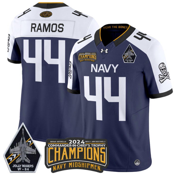 Colin Ramos Jersey #44 Navy Midshipmen 2024 Jolly Rogers Champions Navy White