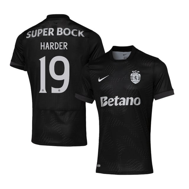 Conrad Harder 19 Sporting CP 2025-26 Away Match Jersey – Black