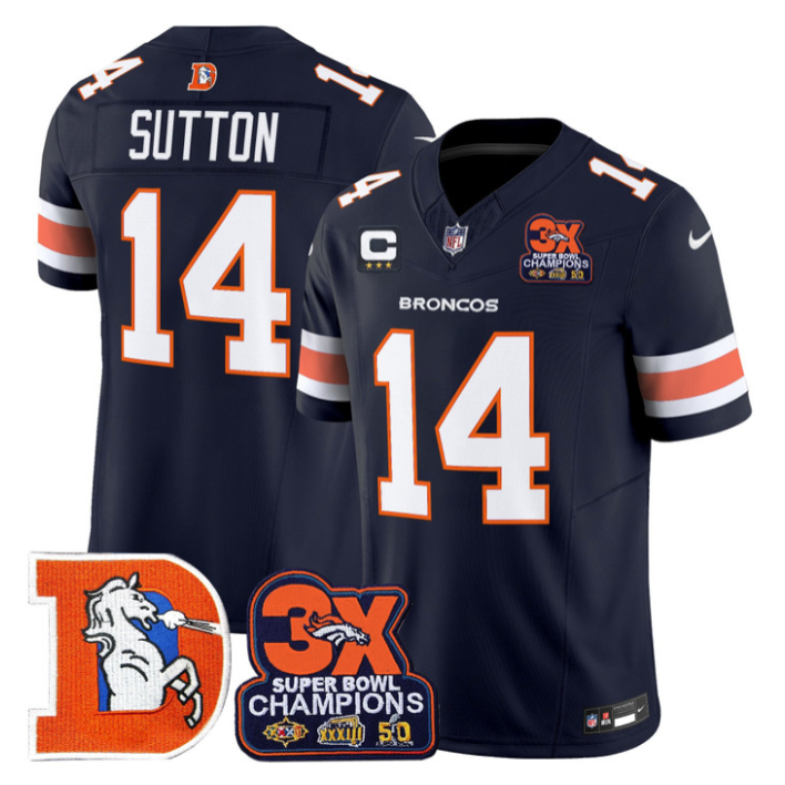 Courtland Sutton Jersey #14 Throwback Vapor 3-Time Champions Stitched Navy