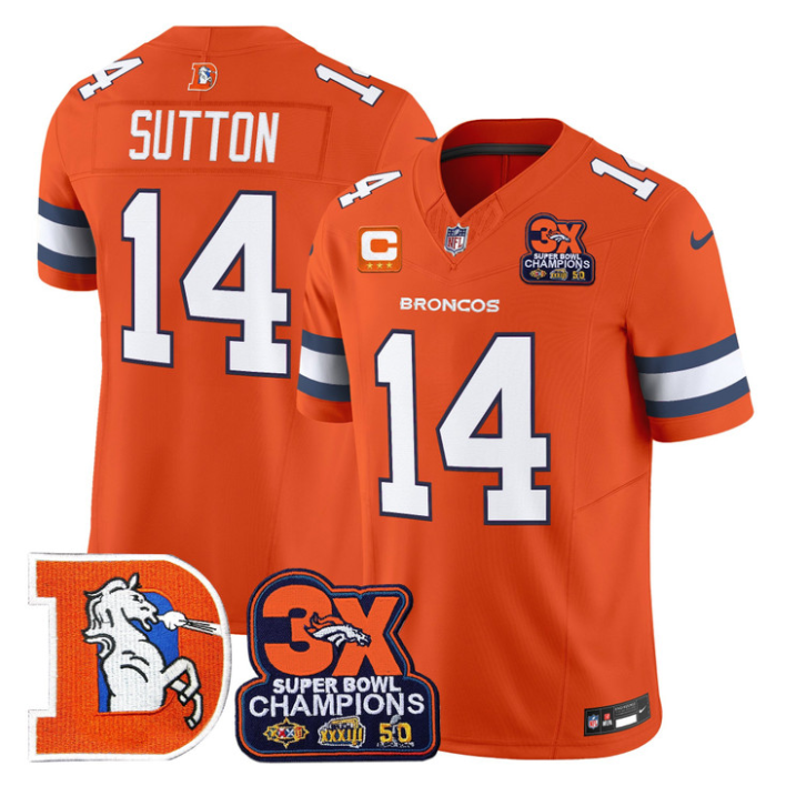 Courtland Sutton Jersey #14 Throwback Vapor 3-Time Champions Stitched Orange