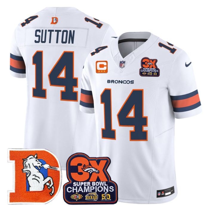 Courtland Sutton Jersey #14 Throwback Vapor 3-Time Champions Stitched White