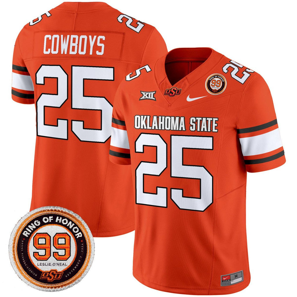 Cowboys Jersey #25 Oklahoma State Cowboys 2025 Leslie O'neal Patch Orange