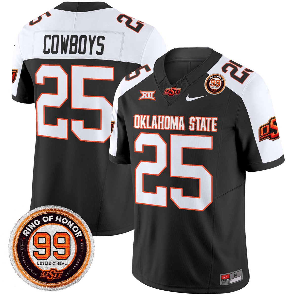 Cowboys Jersey #25 Oklahoma State Cowboys 2025 Leslie O'neal Patch Black Alter