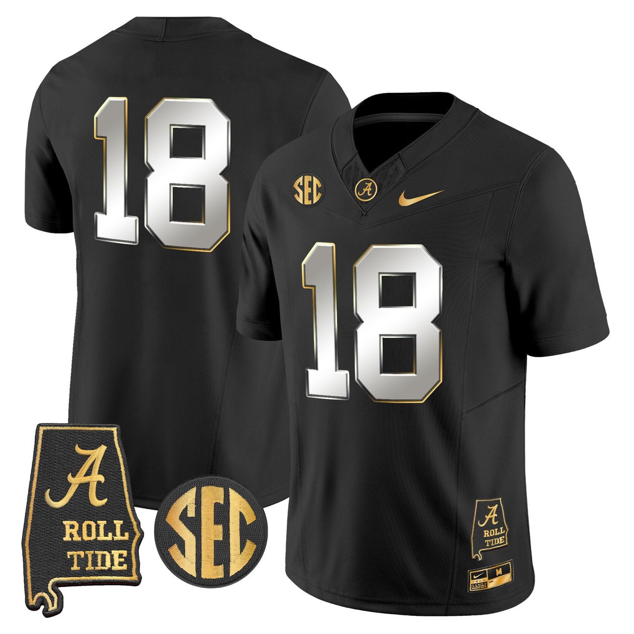 Crimson Jersey #18 Alabama Crimson Tide 2025 Gold Vapor Stitched