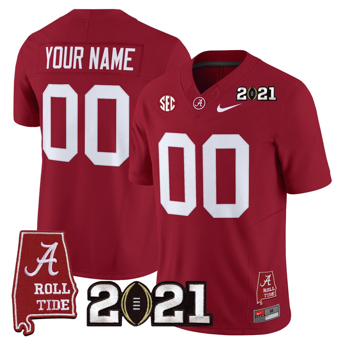 Custom Alabama Crimson Tide Jersey 2021 CFP Championship Alabama Map Crimson