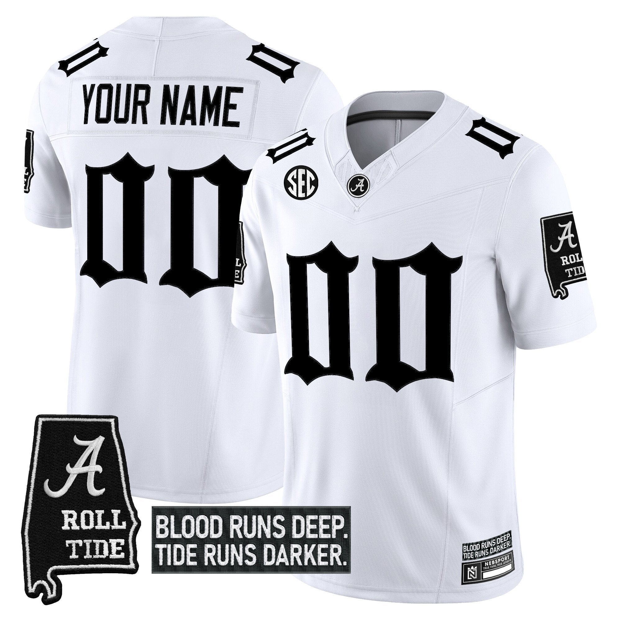 Custom Alabama Crimson Tide Jersey Gothic Bama Blood Edition Stitched White