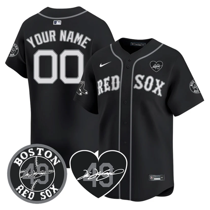 Custom Boston Red Sox Jersey Tim Wakefield Memorial Patch Stitched Black
