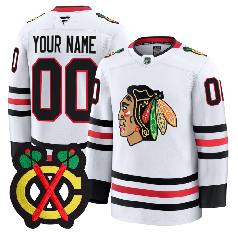 Custom Chicago Blackhawks Jersey Name, Number Premium All Stitched White