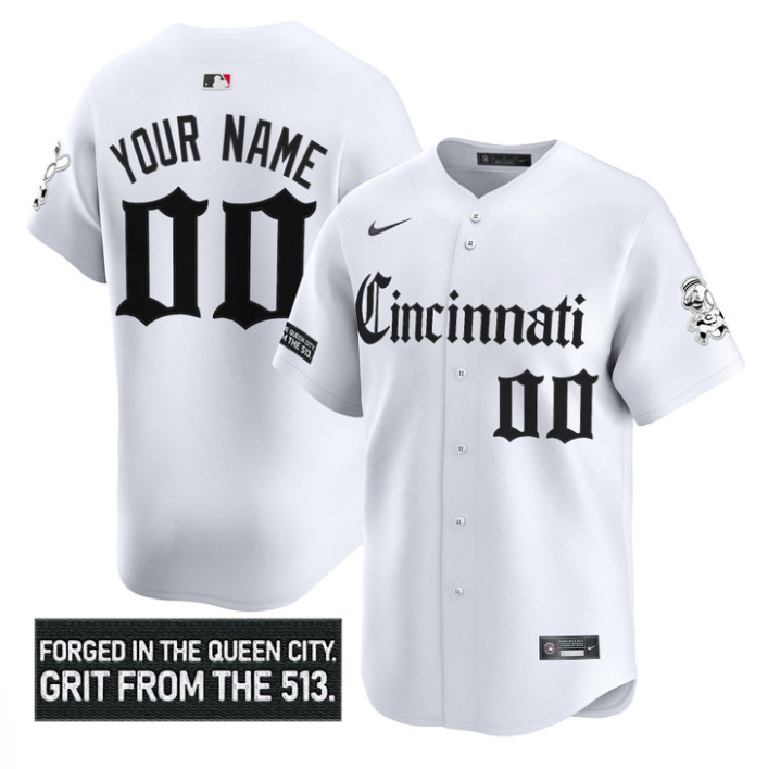 Custom Cincinnati Reds Jersey Gothic Queen City Edition Stitched White