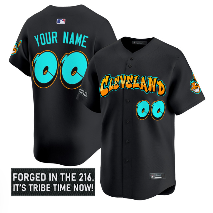Custom Cleveland Indians Jersey Graffiti 216 Ink Edition Stitched Black