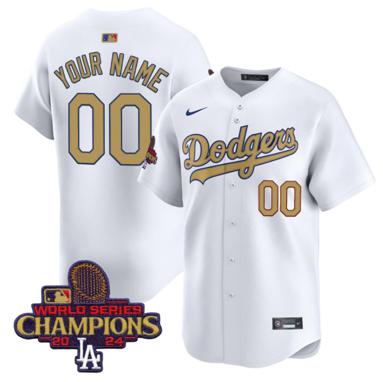 Custom Dodgers Jersey 2025 Gold Vapor Premier Limited Stitched White