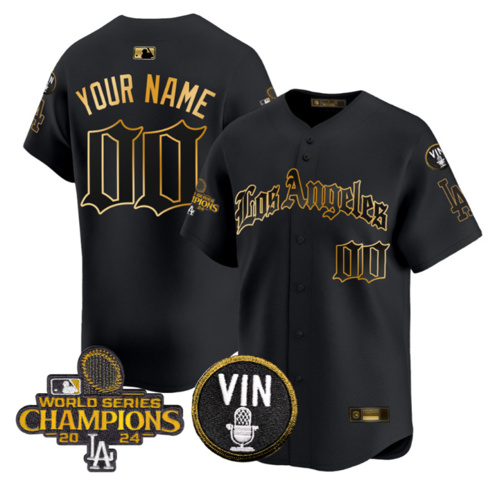 Custom Dodgers Jersey Name, Number 2025 LA Gothic Style Stitched Black Gold