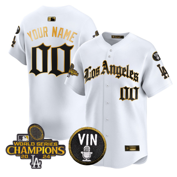 Custom Dodgers Jersey Name, Number 2025 LA Gothic Style Stitched White Gold