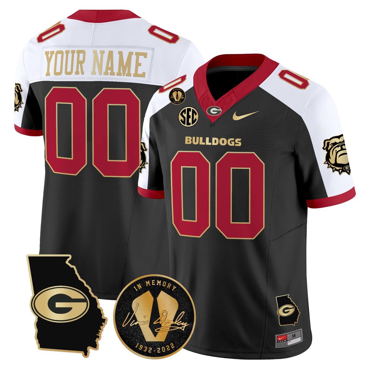 Custom Georgia Bulldogs Jersey 2025 Georgia Map, Vince Dooley Patch Alternate