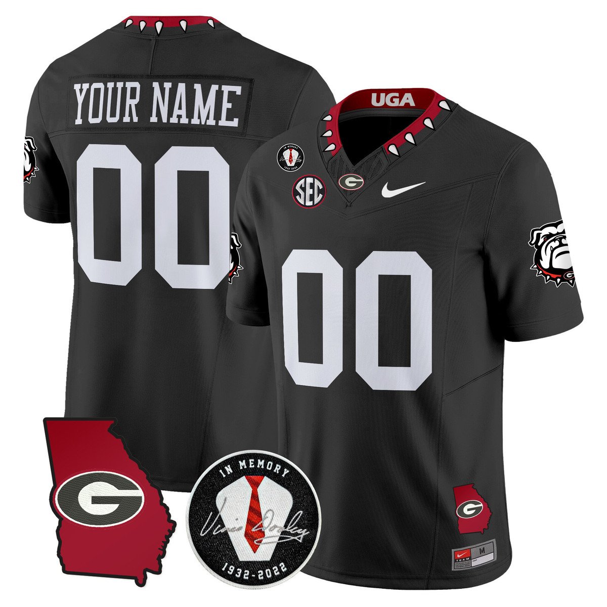 Custom Georgia Bulldogs Jersey 2025 Georgia Map, Vince Dooley Patch Black